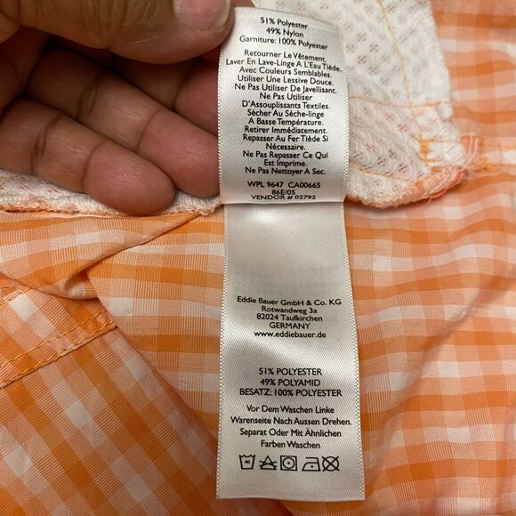 Eddie Bauer Button Down Women's Shirt L White Orange Gingham Check Short Sleeves - Picture 5 of 14